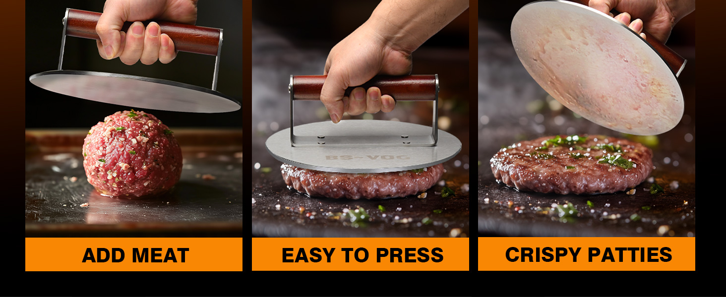 Пресс для бургера з нержавіючої сталі з дерев'яною ручкою, 15.24 см - Burger Smasher для м'яса, котлет, стейка, бекону, подарунковий набір