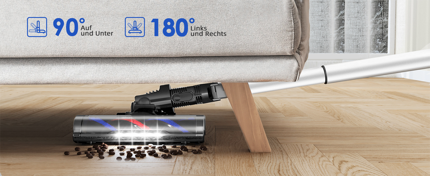 Бездротовий пилосос Authmic 40000Pa з акумулятором, час роботи до 50 хв, об'єм контейнера 1.6л, HEPA фільтр x4, для килимів, твердих підлог та шерсті тварин (блакитний)