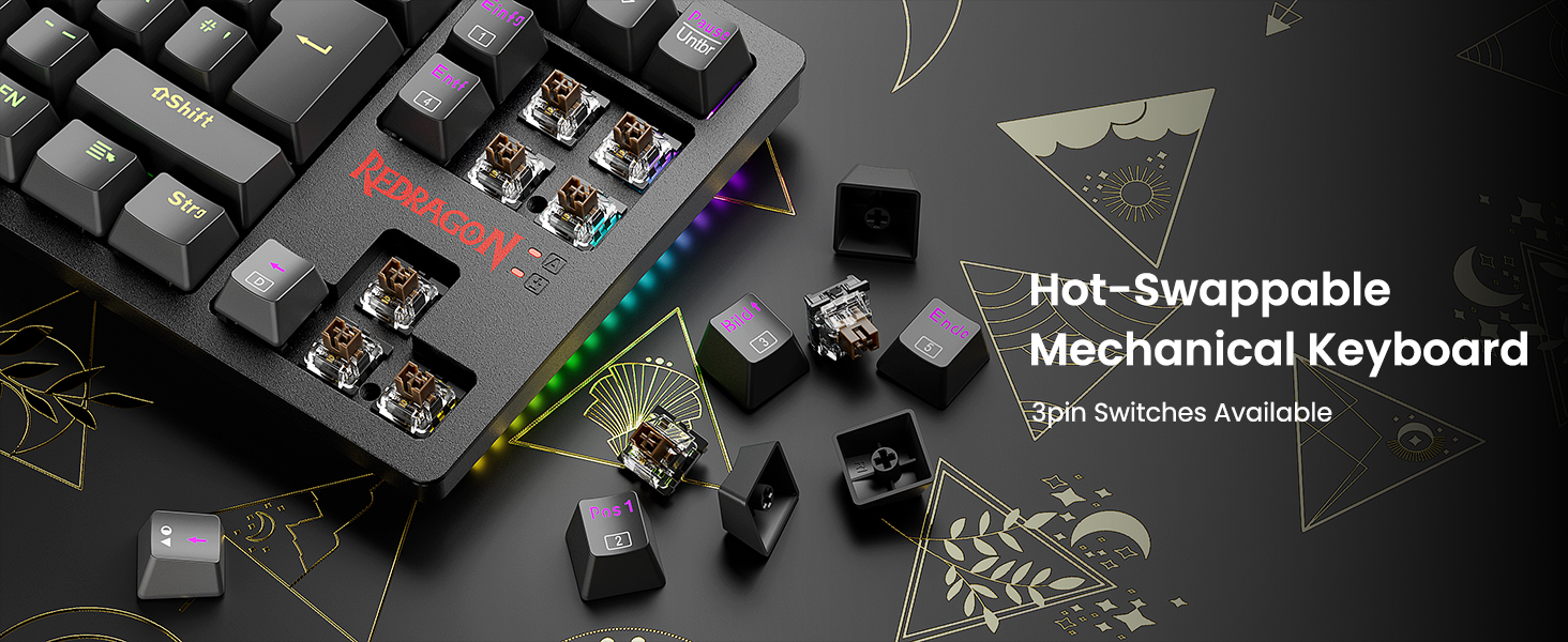 Redragon K552 Комплект: Механічна клавіатура та миша для геймінгу з RGB-підсвічуванням, brown switches, 4200 DPI, QWERTZ DE Layout