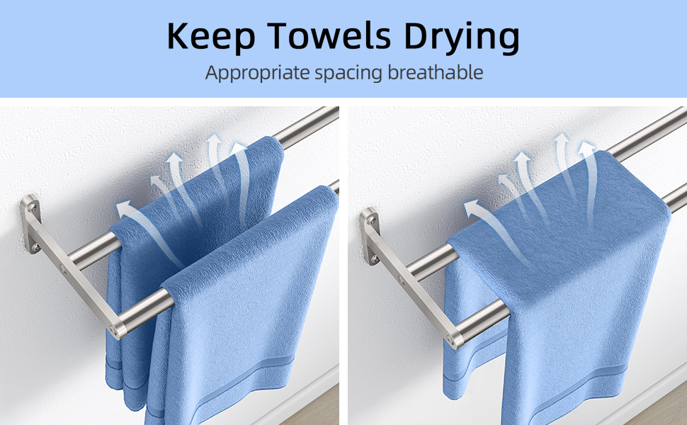 Тримач для рушників YUMORE з 2 стієк - стієк для рушників з нержавіючої сталі, для ванної кімнати та кухні, 60 см, сріблястий