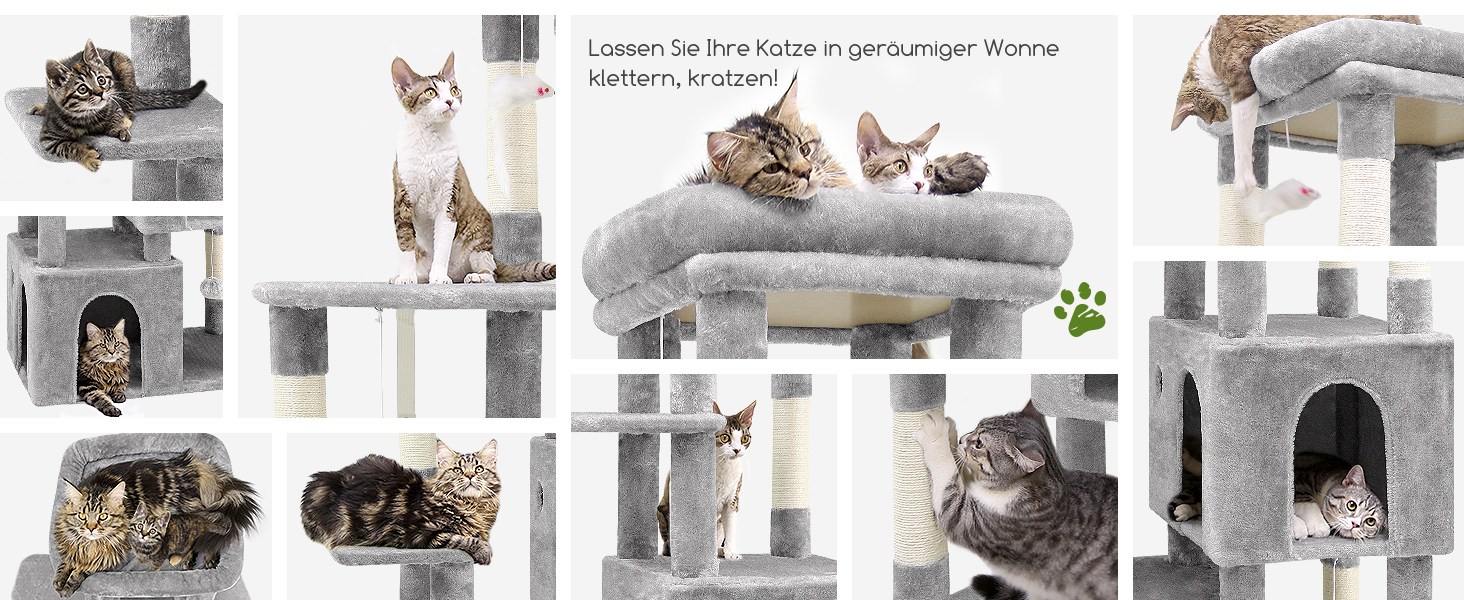 Драбина для котів Globlazer XL (156 см) з будиночком, платформами та когтеточками, сірий