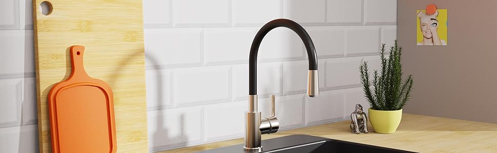 Гнучкий кухонний змішувач EISL Flexo з нержавіючої сталі/чорний, NI186FLNIB, 360° обертання, Soft-Touch шланг