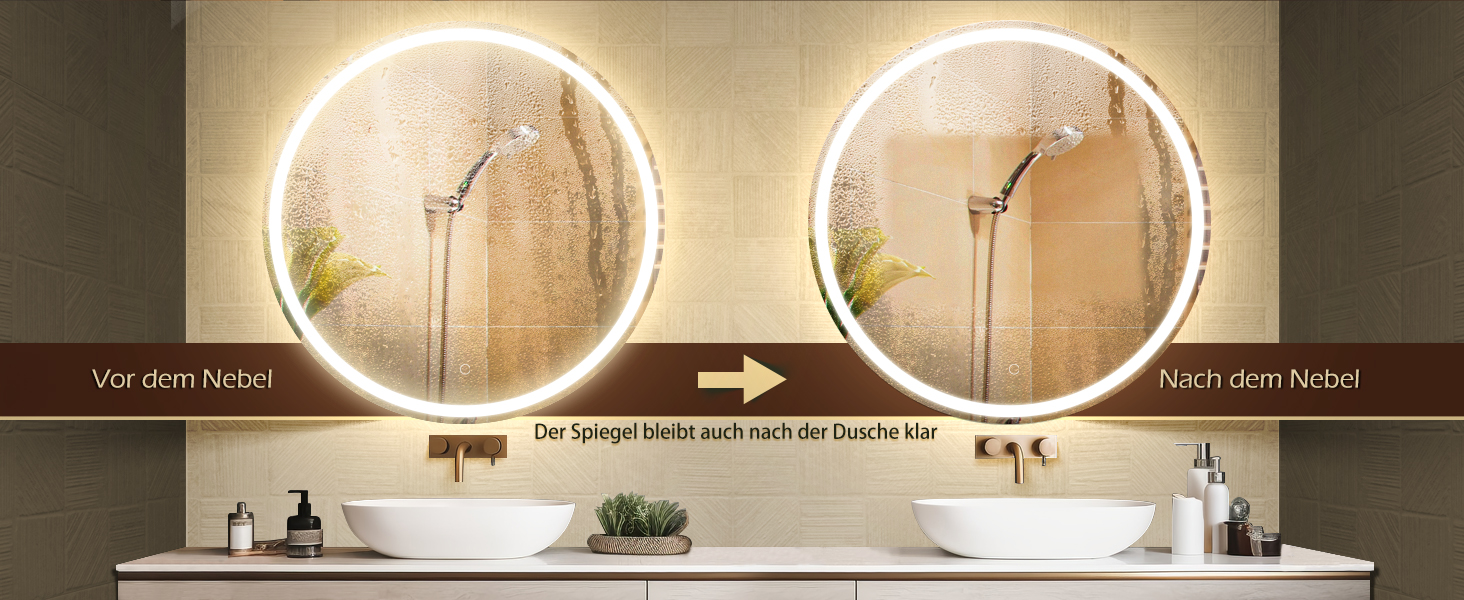 LED дзеркало для ванної кімнати KWW 80 см з регулюванням кольору, протитуманне, диммування, сенсорне керування, 80x80 см