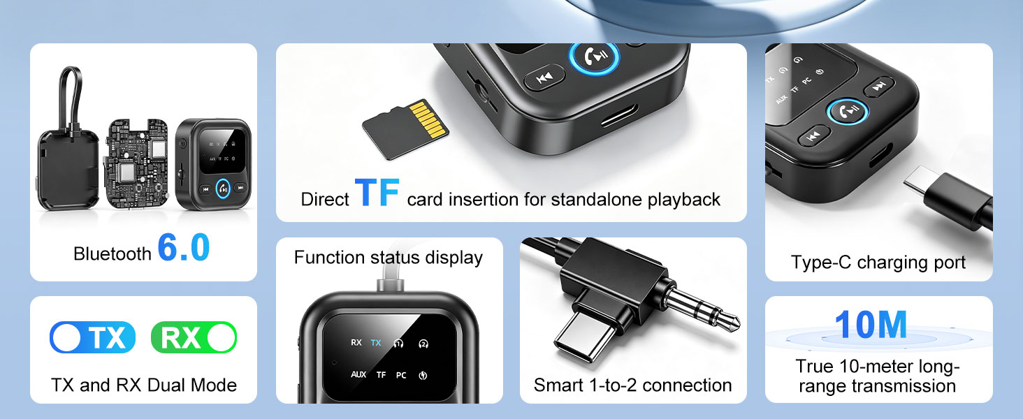 Bluetooth-адаптер 6.0 2-в-1 для літака та авто: ресивер та трансмітер для навушників, AirPods та колонок