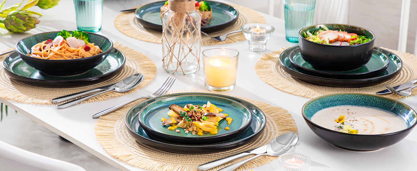 Набір тарілок Vancasso PLAYA (6 шт.) для мюслі, супу, салату та пасти, 48 шт., зелений, кераміка