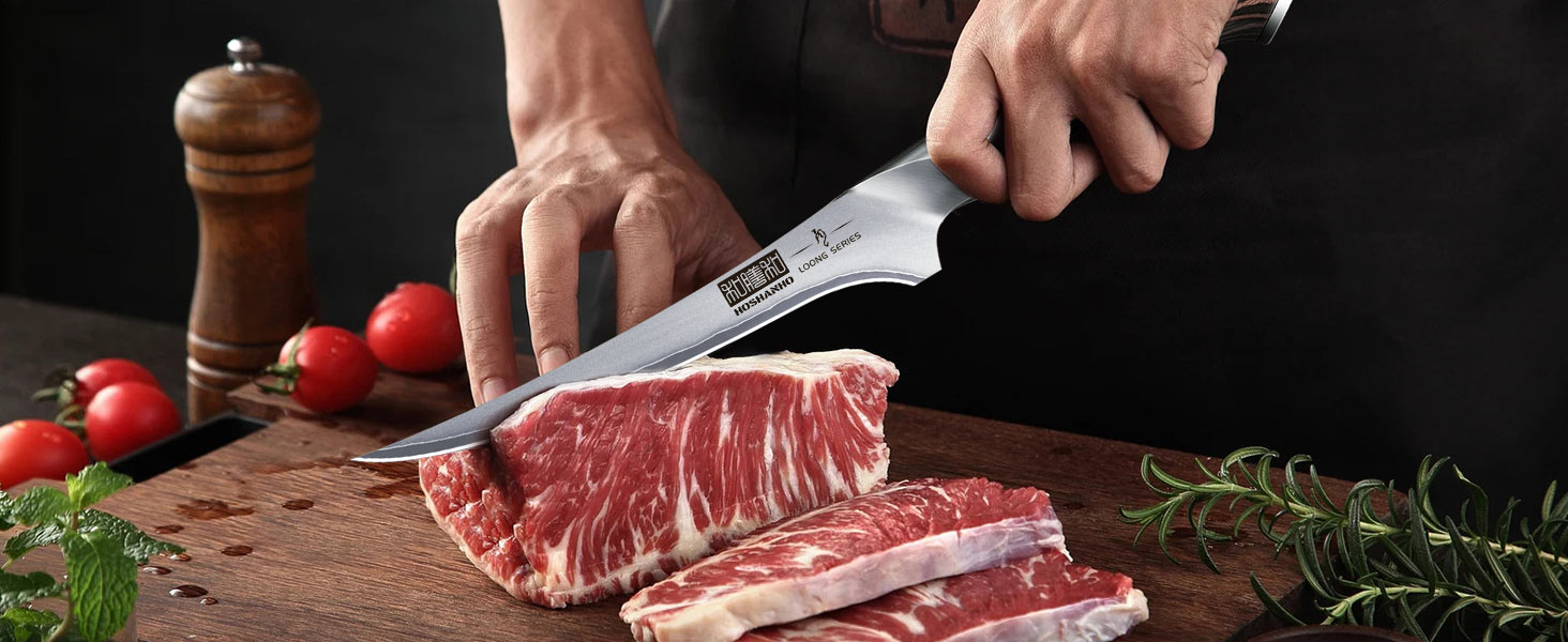 Ніж для філетування риби HOSHANHO 18 см, професійний ніж для риби та виймання кісток, ніж для філетування риби з надзвичайно гострим лезом та ергономічною ручкою з паккавуда, 18 см, срібний