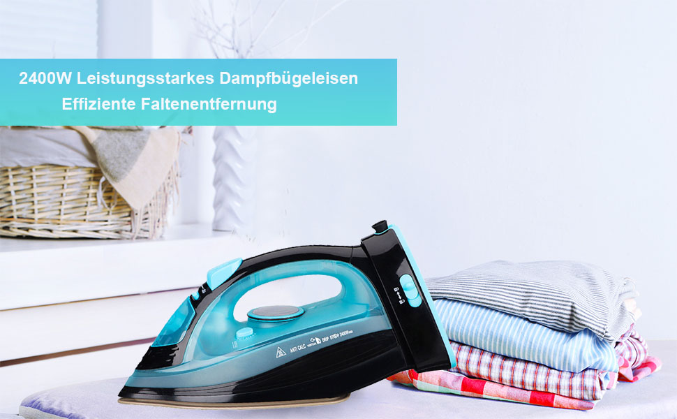 Пароочищувач для одягу бездротовий 2400 Вт з керамічною підошвою, функцією вертикального прасування, захистом від накипу та самоочищенням, блакитний