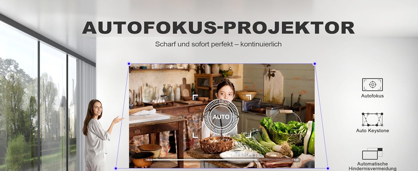 Портативний проєктор VISSPL A-800ANSI: Full HD 1080P, WiFi6, Bluetooth, Автофокус, Корекція трапеції 6D, Підтримка 4K, Netflix, для домашнього кінотеатру та відпочинку на природі