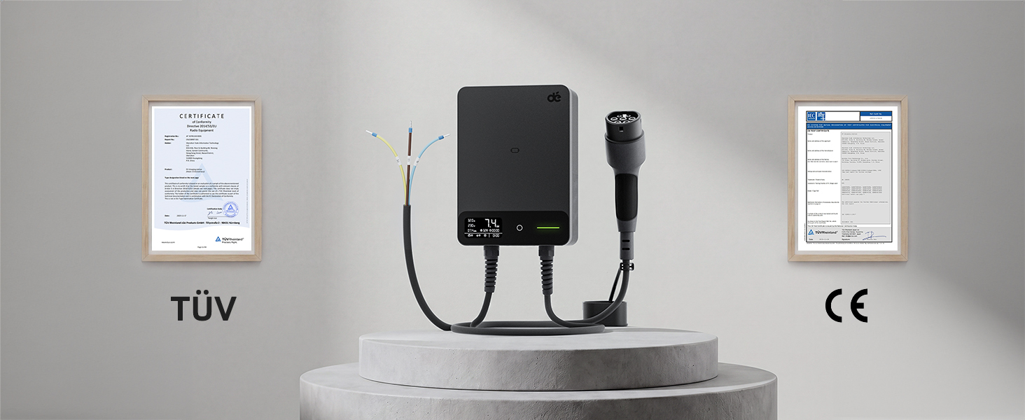 Зарядний пристрій для електромобіля Wallbox 11 кВт з Wi-Fi та кабелем Type 2 7.5м, 3 фази (6-16A, 400V), для BEV/PHEV, захист RCD Type A 30mA/DC 6mA, IP54, чорний