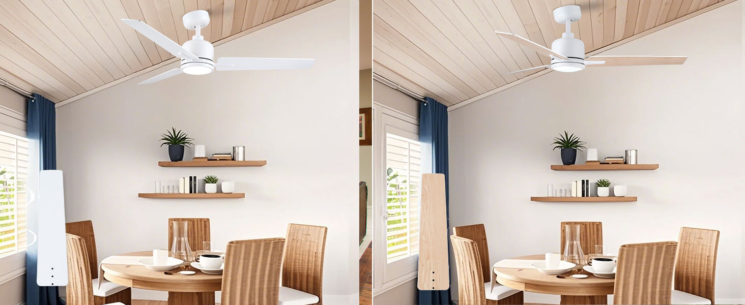 Стеля вентилятор Newday 122см з підсвічуванням та пультом керування, тихий, DC мотор, реверс для спальні/вітальні (білий, дерево)