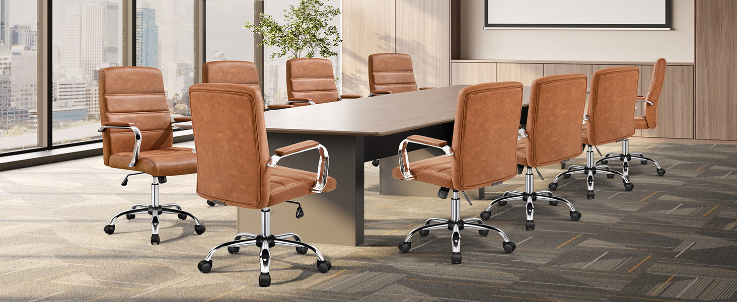 Офісне крісло Yaheetech ергономічне, з підлокітниками та роликами, для офісу та дому, витримує до 130 кг, колір - іржаво-коричневий