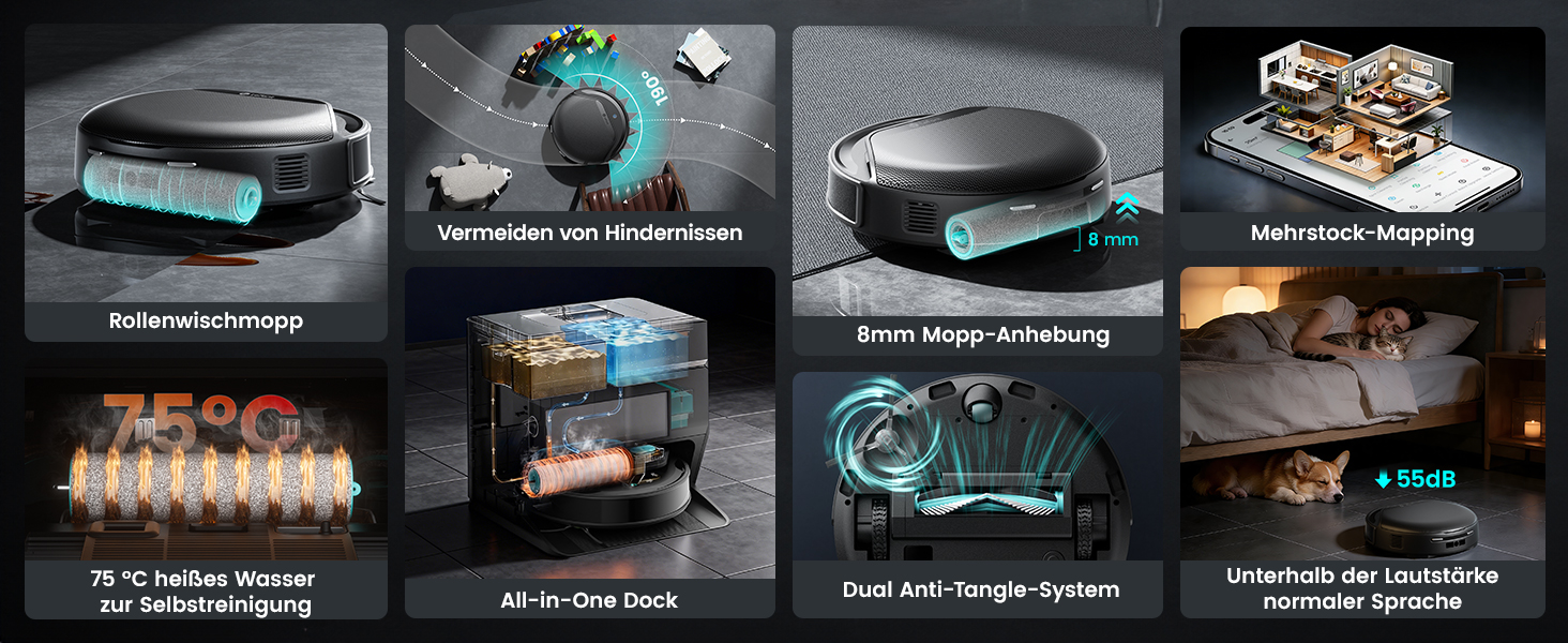 Робот-пилосос LEFANT M5 Pro-B з пультом дистанційного керування, 2200Pa, для шерсті тварин, з базою для зарядки, сумісний з Alexa та керуванням через APP, час роботи 120 хв