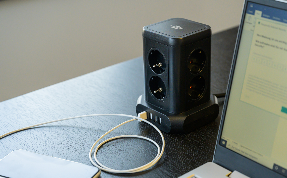 Стеждова тумба Brennenstuhl 8 розеток з USB, чорна (2м кабель)