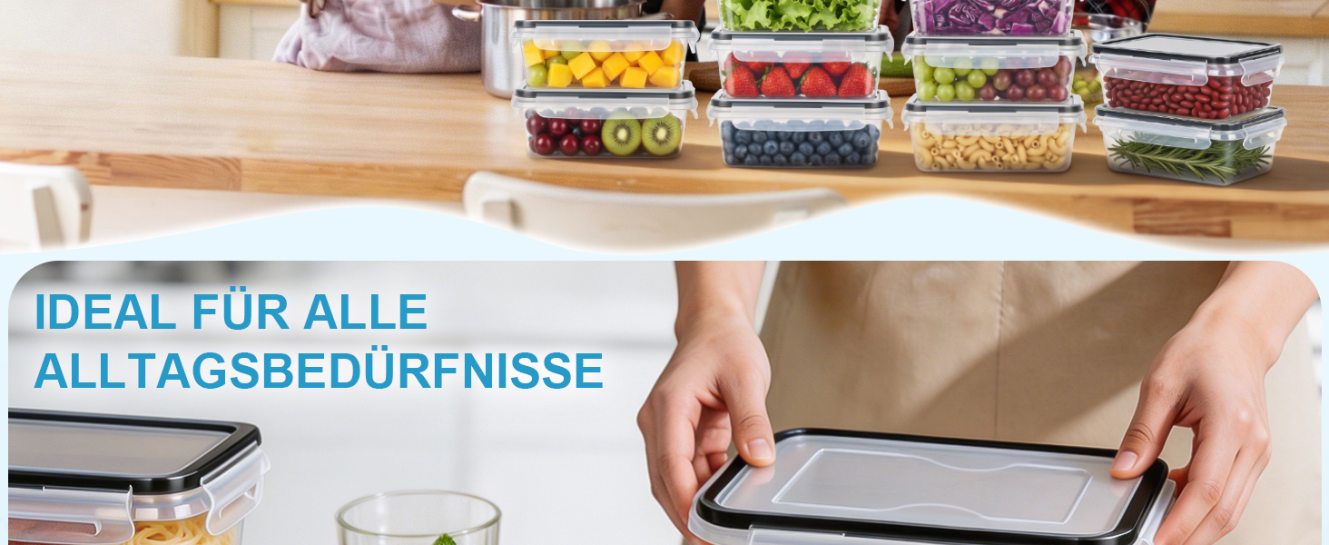 Контейнери для зберігання продуктів Hotec Frischhaltedosen 10 шт x 1л, герметичні, з кришками, для холодильника, морозилки, мікрохвильовки