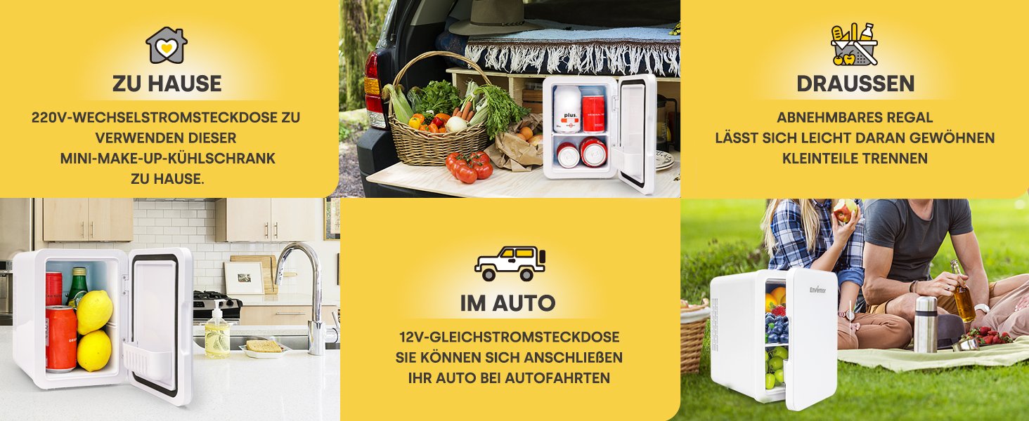 Mini холодильник Enventor 10L, 220V/12V: портативний холодильник/грілка для авто, подорожей, косметики, напоїв та їжі (білий)