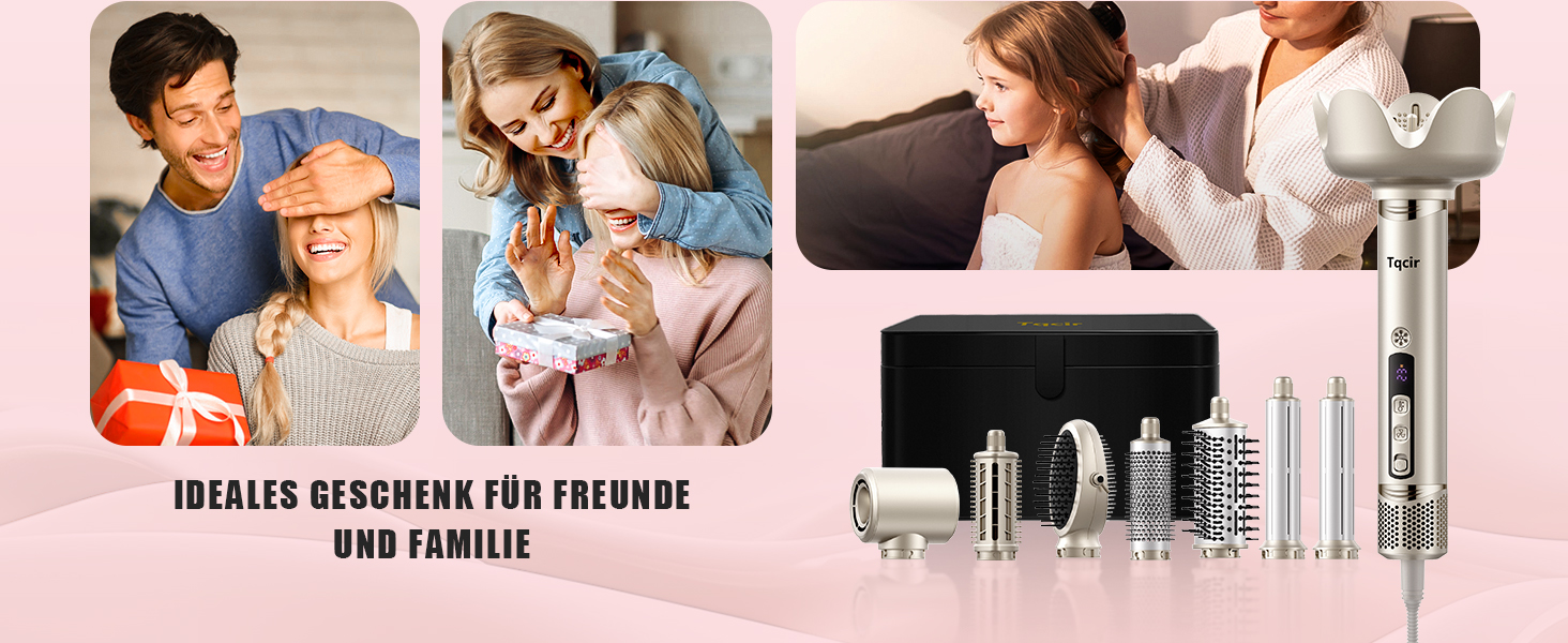 Airstyler 8-в-1: комплект для укладки та сушки волосся з автоматичною завивкою, щіткою, концентратором, дифузором, швидка сушка, без пошкодження волосся, золото