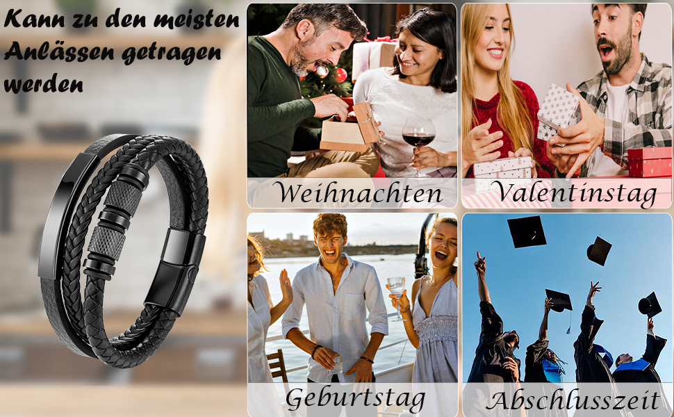 Чоловічий браслет на руці - шкіряний браслет з нержавіючою сталевою магнітною застібкою - плетений шкіряний браслет - браслети для чоловіків як подарунок на день народження, День святого Валентина, Різдво або День батька Чорний 21см