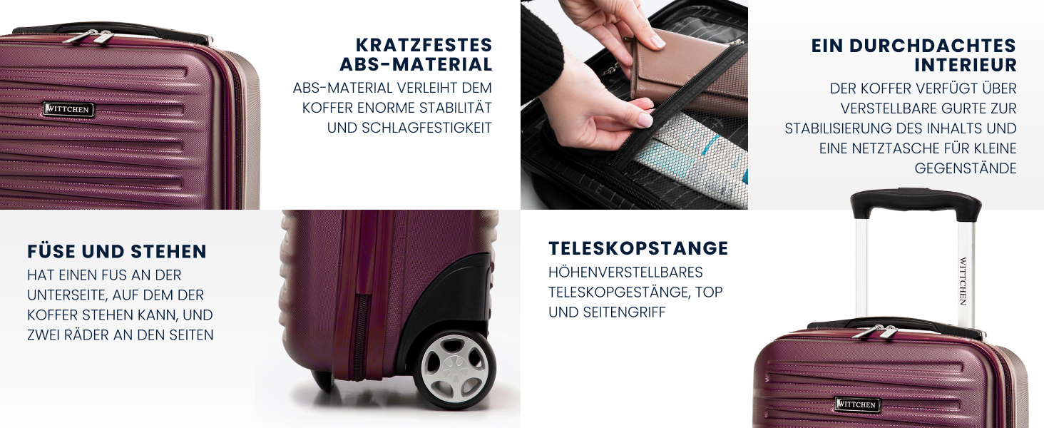 WITTCHEN Skyspeed Line: Великий валіза на колесах з ABS, для подорожей, з комбінаційним замком та телескопічною ручкою, 4 колеса, підходить для Lufthansa/Eurowings/Ryanair/Condor, колір каштанового дерева