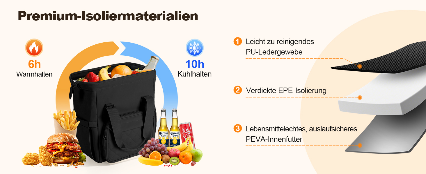 Чохол-холодильник 20 л, чорний: ізольована сумка-ланчбокс з PEVA-підкладкою, водонепроникна, з кількома відділеннями та плечовим ременем – для роботи, школи, авто, пікніка