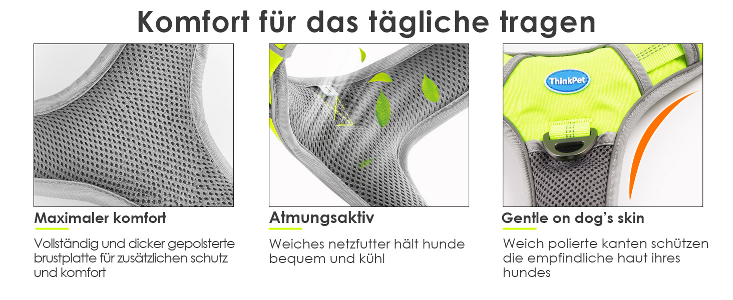 ThinkPet Шлейка для собак від тяги з ручкою - регульована, не тягне, світловідбиваюча, дихаюча, з підкладкою (S, зелений), 1 шт.