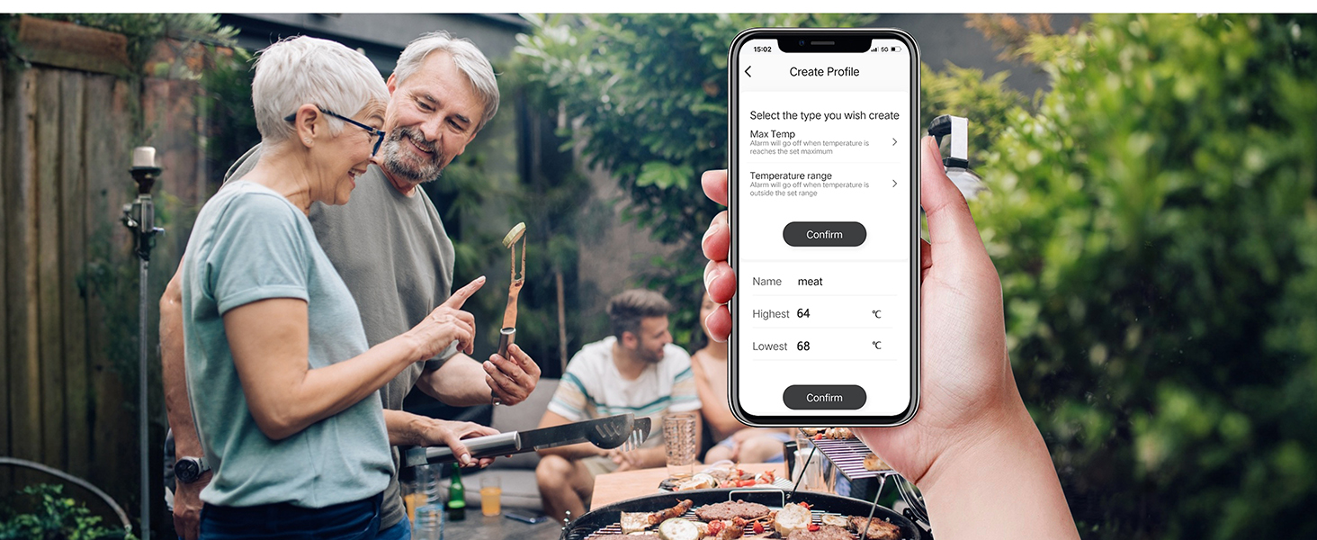 Бездротовий термометр для м'яса BFOUR з 2 зондами, Bluetooth, LCD-дисплей, керування через додаток, цифровий термометр для приготування на грилі, в духовці, диморі, BF-40 PRO чорний