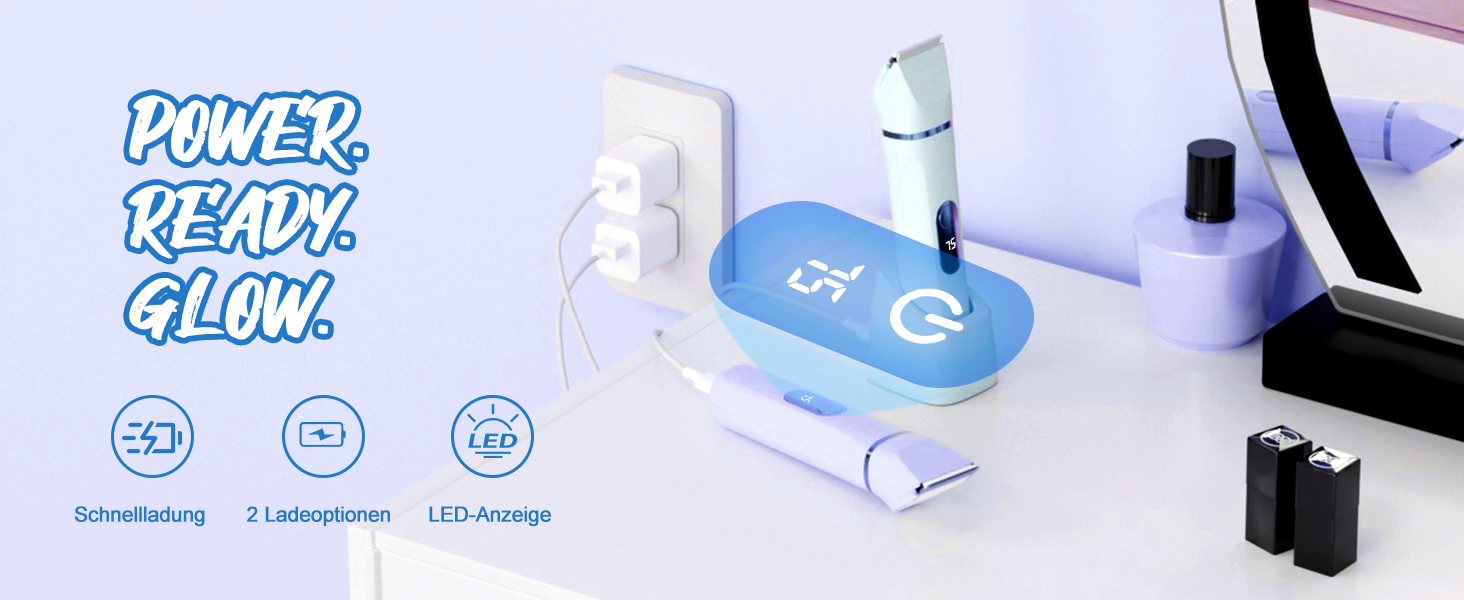 Електричний жіночий триммер 3-в-1 для тіла та інтимної зони з LED-дисплеєм, IPX7, USB, (Блакитний)