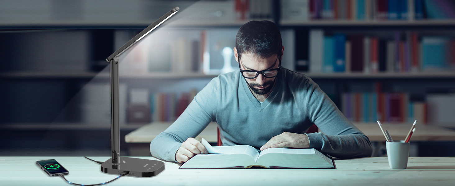 LED-лампа настільна LASTAR з USB-зарядкою, диммуванням, 5 режимами, таймером та нічним світлом
