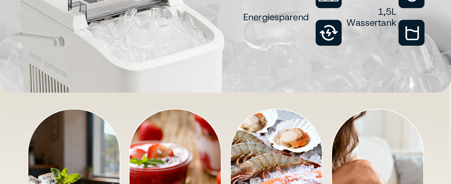 Машина для приготування льоду Upstreman BI12, біла: швидке охолодження, автоматичне очищення, для дому, офісу