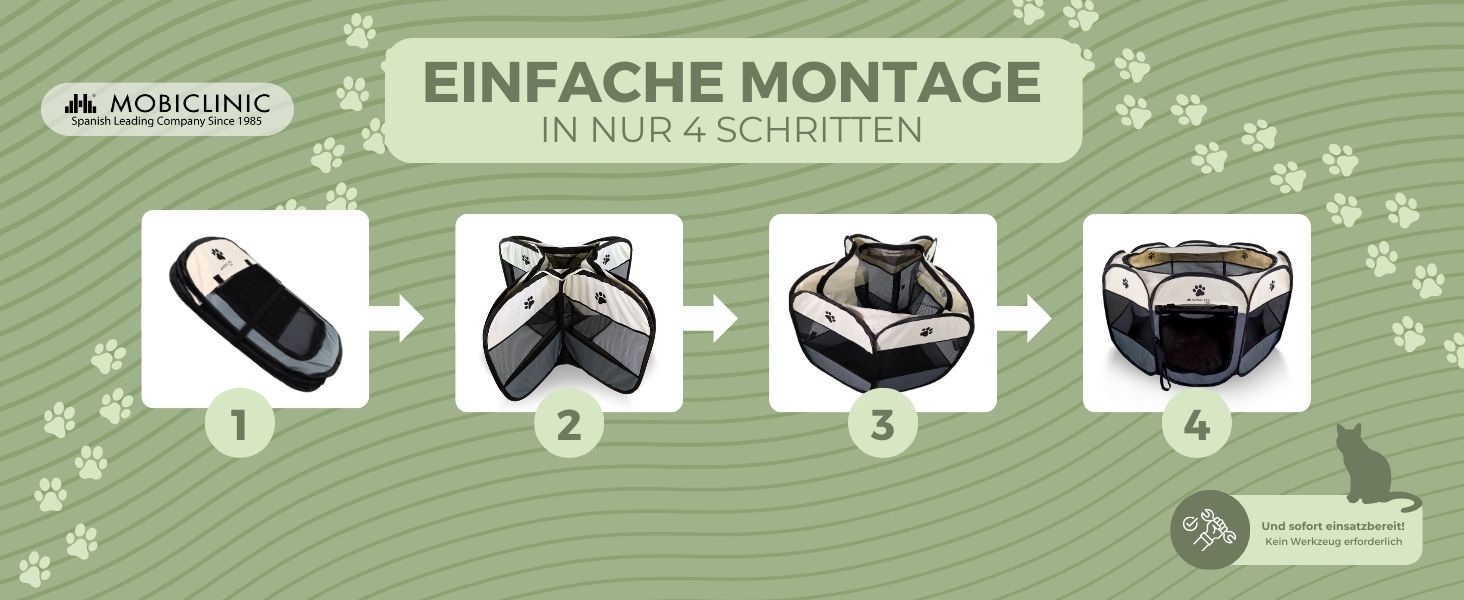 Mobiclinic® Pets: Вольєр для цуценят, розкладний, 114x114x58 см, Scooby, 2 входи, 8 вікон, сірий