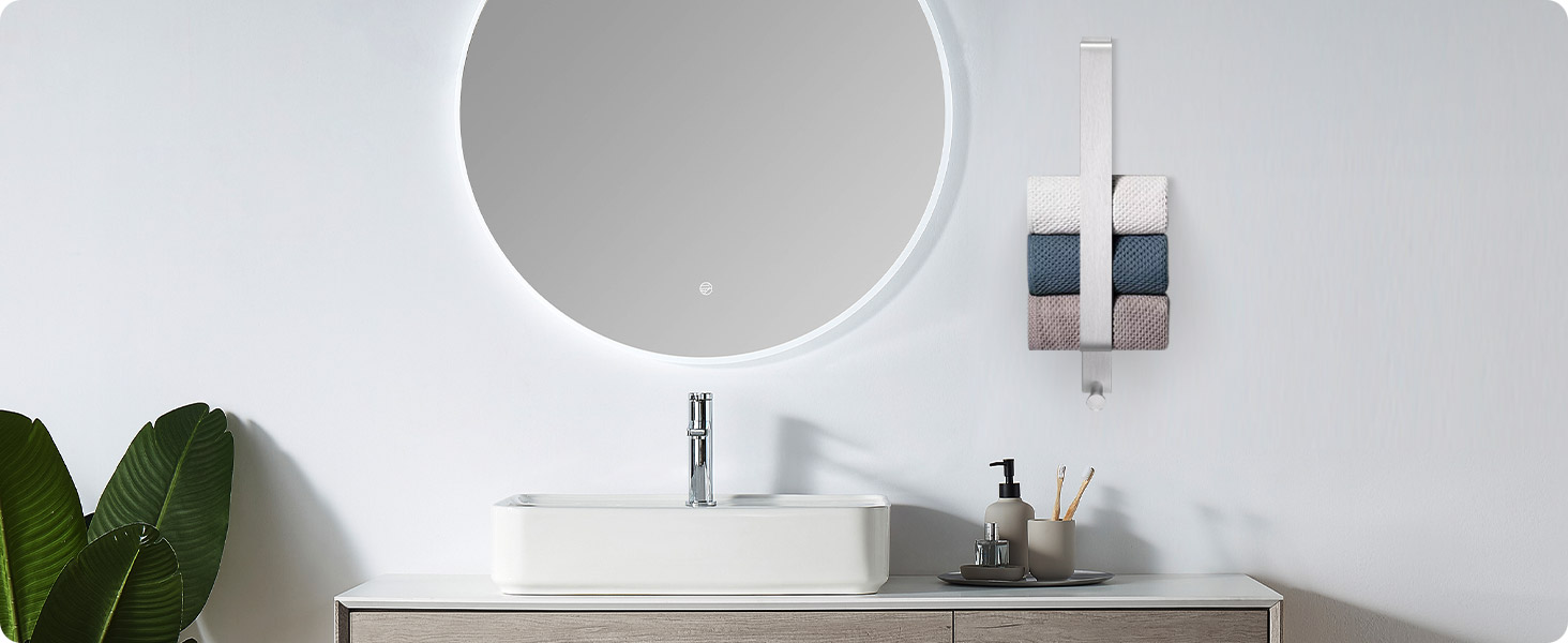 Тримач для рушників LIVEHITOP без свердління, нержавіюча сталь, самоклеючий, сріблястий, 43.5 см, з гачками для ванної кімнати (1 шт.)