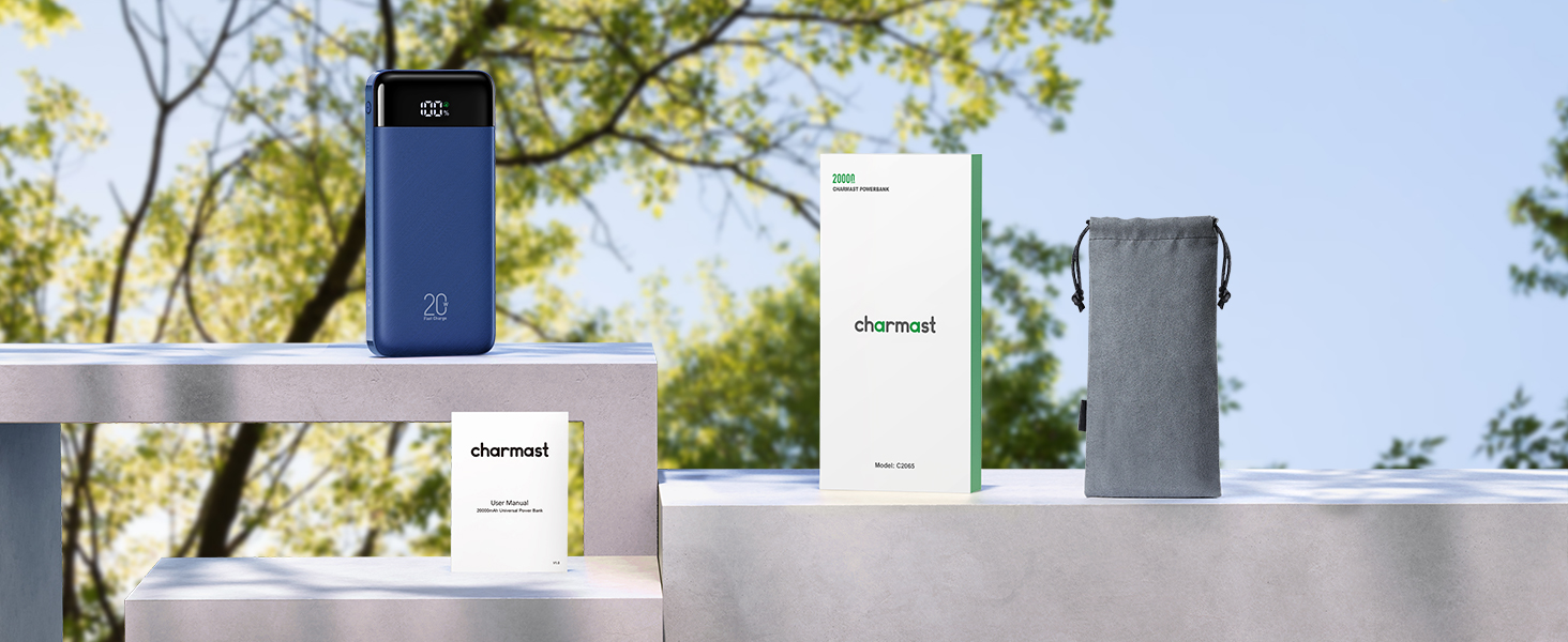 Power Bank Charmast 20000mAh з LED-дисплеєм та 4 кабелями, 22.5W, USB C PD3.0 QC4.0, 6 виходів, сумісний з iPhone та Samsung