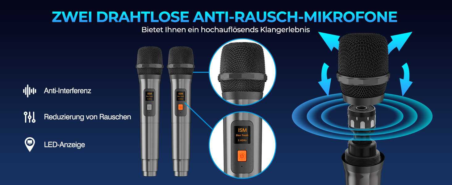 Караоке Машина Ankuka з 2 мікрофонами, Bluetooth, портативна PA система, підтримка TV/TWS/FM/AUX/USB/TF/Rec для вечірок та свят (Чорний)
