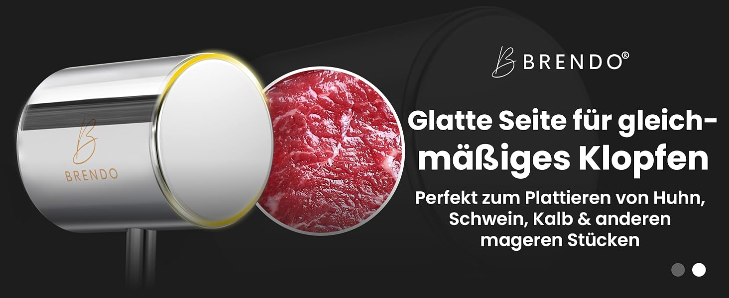Преміум Fleischklopfer від Brendo: м'ясорубка з масивного нержавіючої сталі, двостороння, з плоскою та зубчастою поверхнею для будь-якого м'яса, + E-Book рецептів, придатна для миття в посудомийній машині, шніцельниця