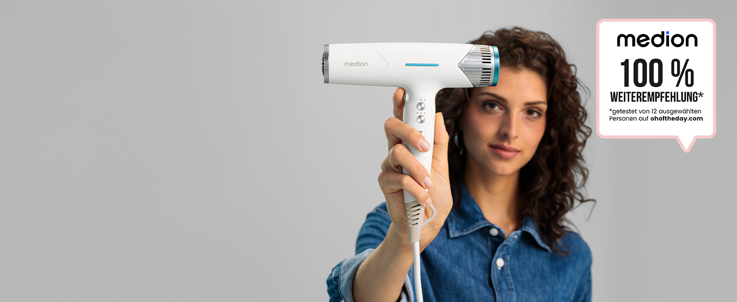 MEDION Haartrockner з іонізацією та дифузором HD2 - 1500 Вт, іонізація, стилізація, тихий BLDC мотор, самоочищення