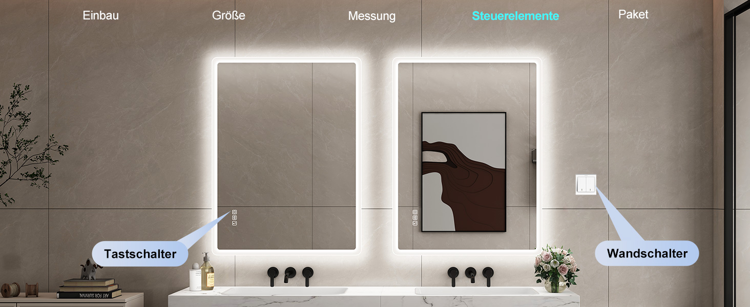 Дзеркало для ванної кімнати зі підсвічуванням STARLEAD 100x70 см, Bluetooth, антизапар, регулювання яскравості, 3 кольори світла, функція пам'яті, IP44, LED, горизонтальне/вертикальне, HD скло, Madrid Silver (Bluetooth)