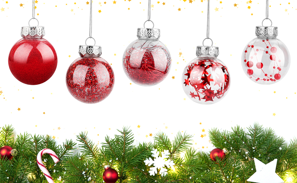 Набір прикрас на ялинку: 30 пластикових кулі діаметром 6 см (червоні)