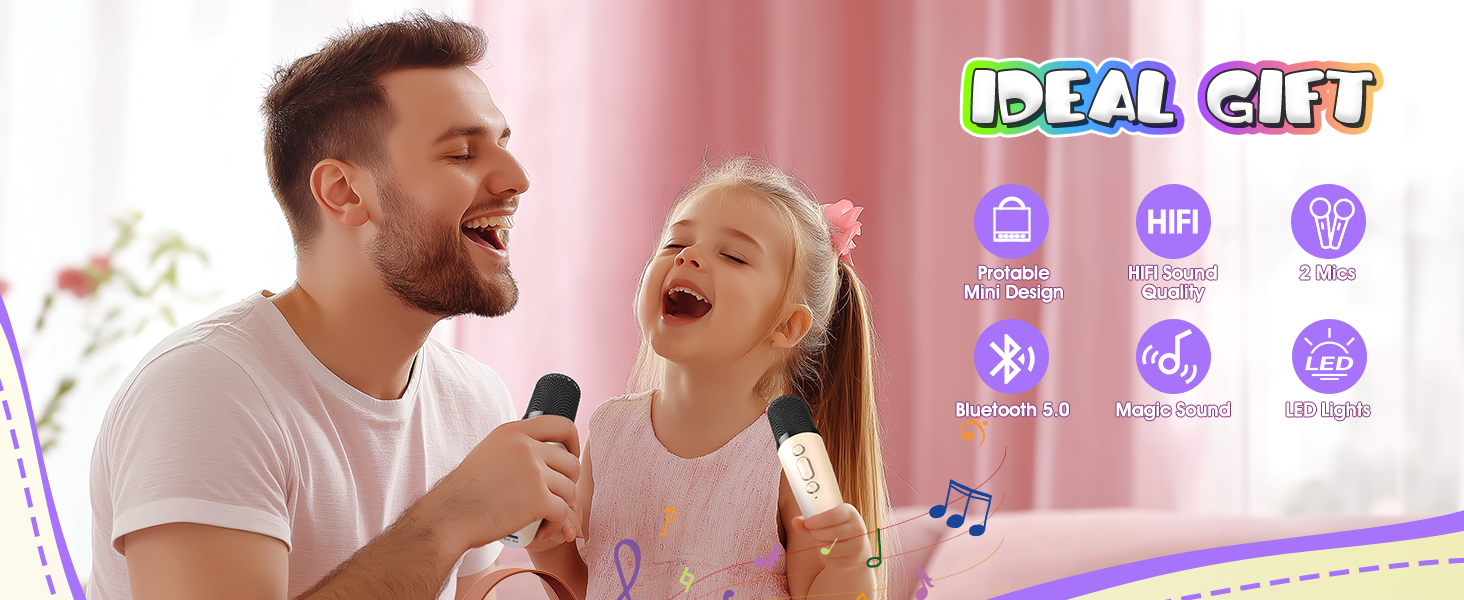 Караоке машина для дітей Dislocati з мікрофонами Bluetooth 3-12 років, портативна музична іграшка з LED-підсвіткою, бежевий єдиноріг