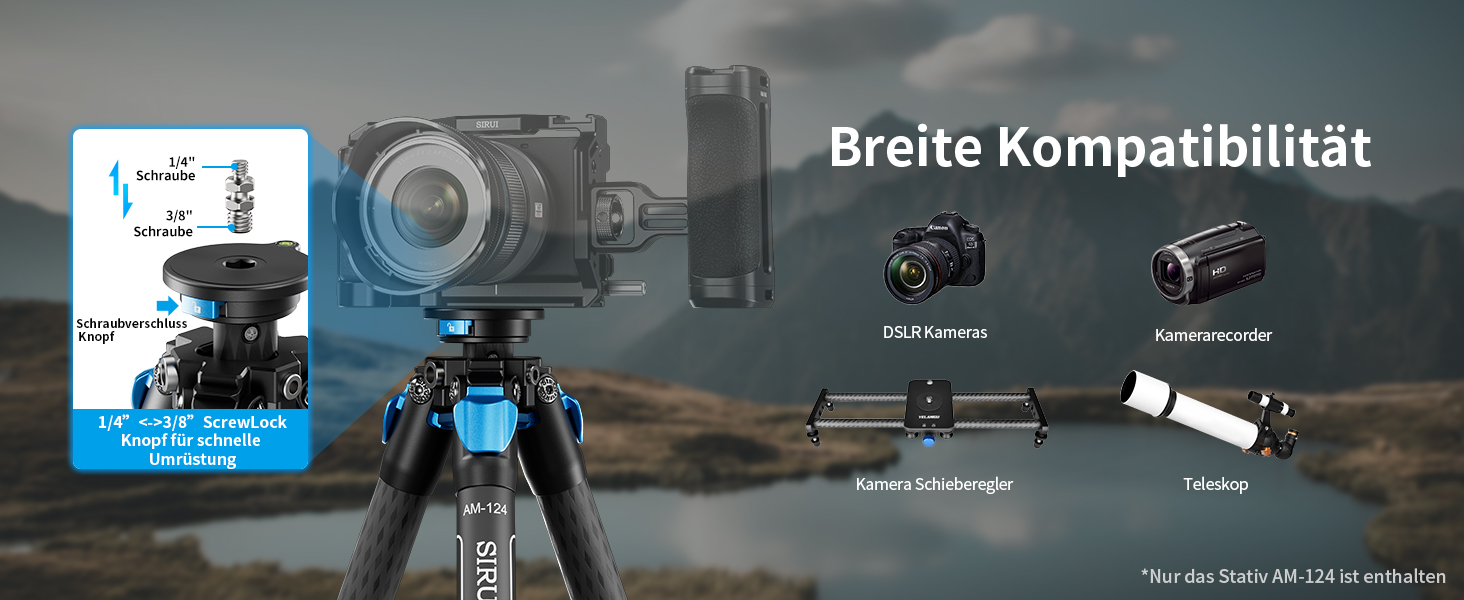 Штатив SIRUI AM124 з кульковою головкою AM01, карбоновий, для камери, легкий, туристичний, водонепроникний, 159 см, навантаження 12 кг