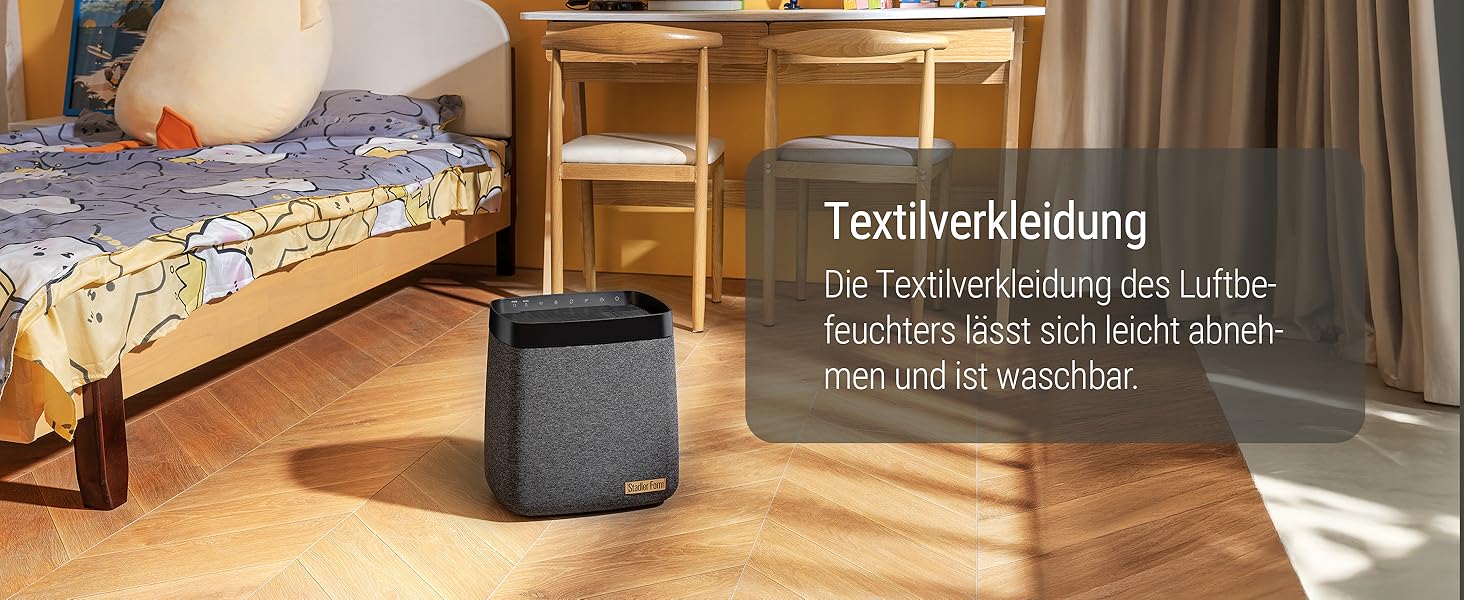 Зволожувач повітря Stadler Form Karl, тихий та потужний випарник для приміщень до 100 м², 4 режими зволоження, керування через додаток, чорний