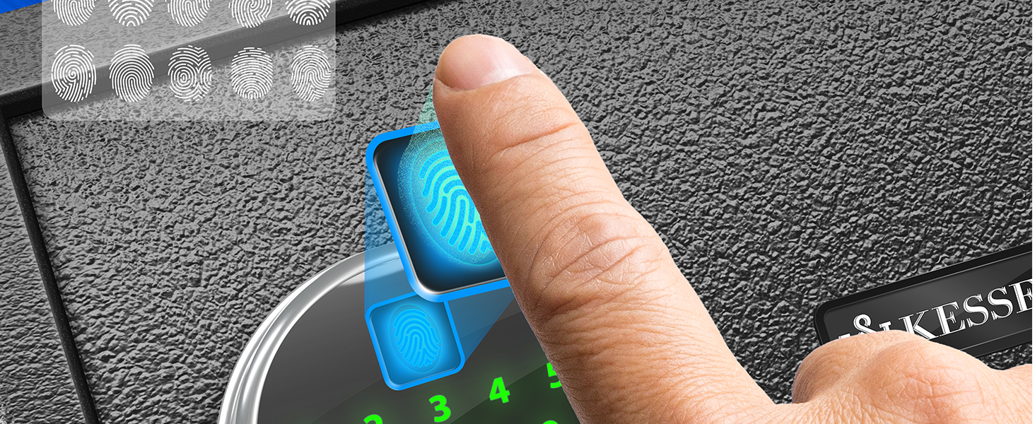 Електронний сейф KESSER® з відбитком пальця та ключем L | Вбудований акумулятор | 3x подвійний замок | Настінний/підлоговий сейф | Чорний