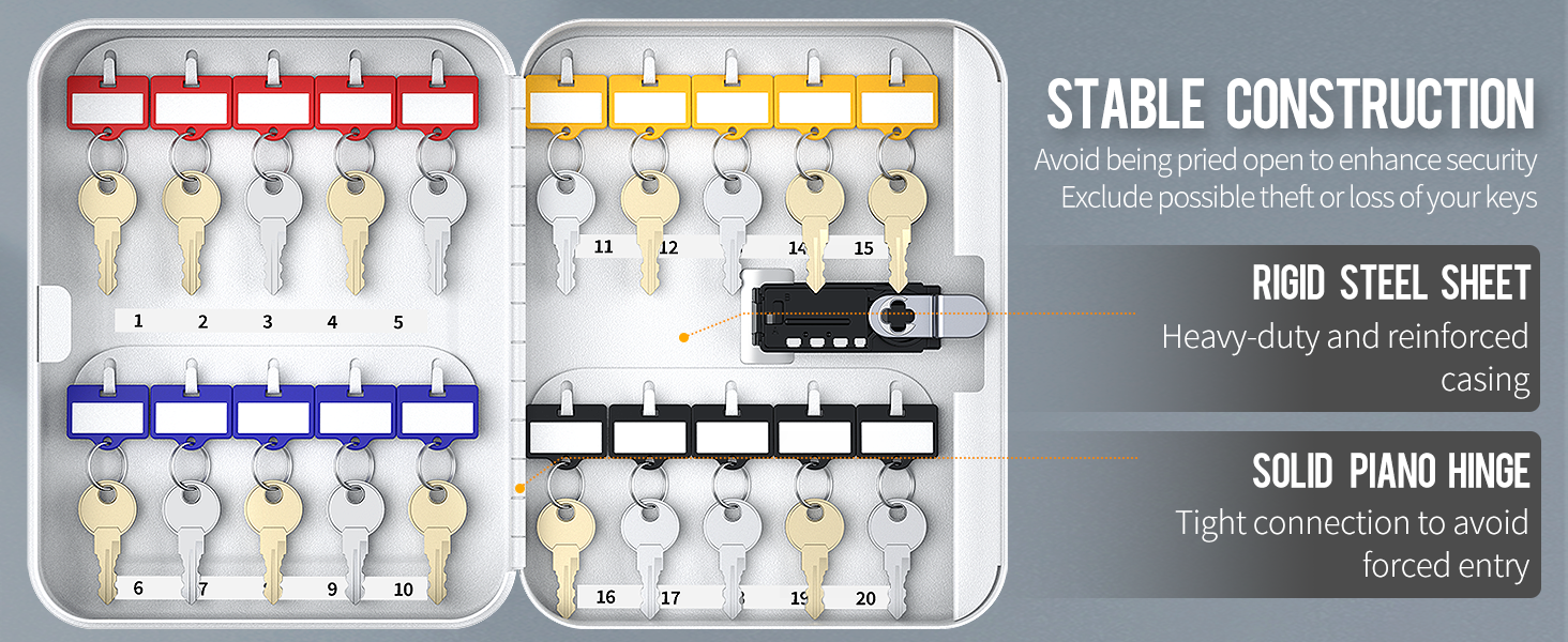 Шкафчик для ключів Uniclife на 60 позицій з комбінацією та ключовим замком, цифровий, з регульованими полицями (20 ключів, білий)