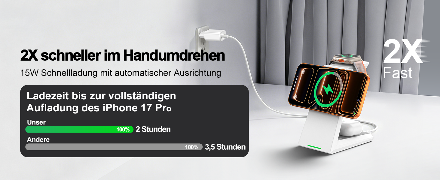 Магнітна зарядна станція 3-в-1 ADADPU для Apple з блоком живлення 30 Вт, біла