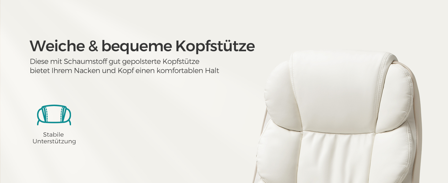 Крісло офісне SONGMICS для офісу та дому, крісло для комп'ютера, регулювання висоти сидіння, оббивка, OBG22B (кремовий, 53 x 51 x (112-122) см)