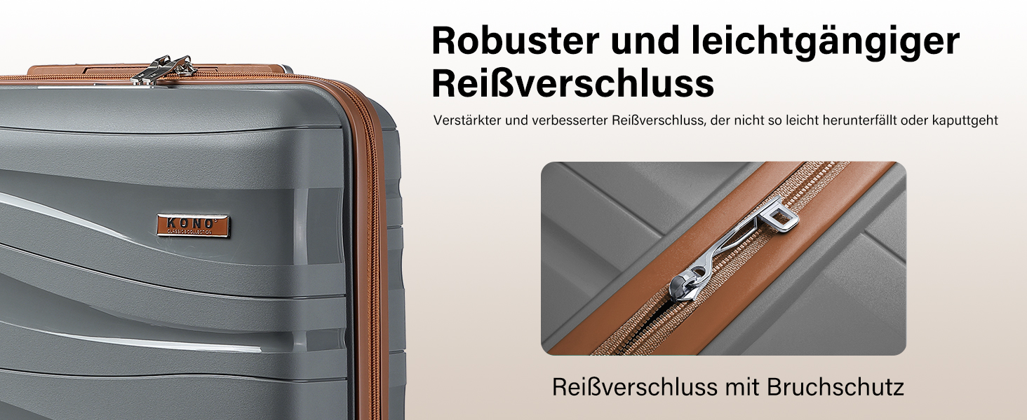 KONO Чемодан середнього розміру 65 см з поліпропілену, з TSA замком, 65x46x26.5 см (Крем-білий) (Сіро-коричневий), ручна поклажа