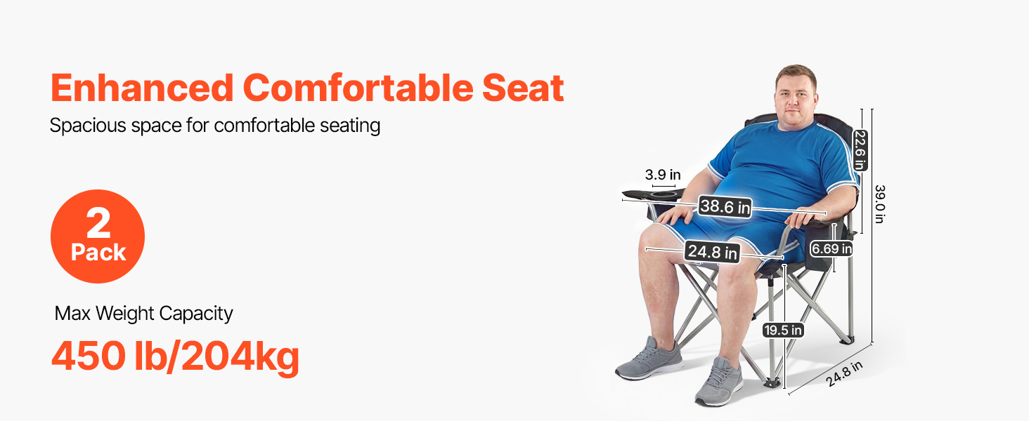 Складні кемпінгові крісла VEVOR 2 шт, надміцні (204 кг), з підлокотниками та підсклянником, для риболовлі та відпочинку на природі