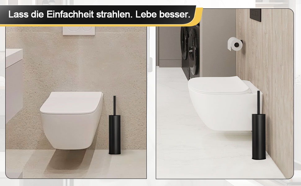 Підлогова щітка для унітазу DAZI, чорна матова, з 2 щітками для глибокого очищення, захист від бризок та засмічень