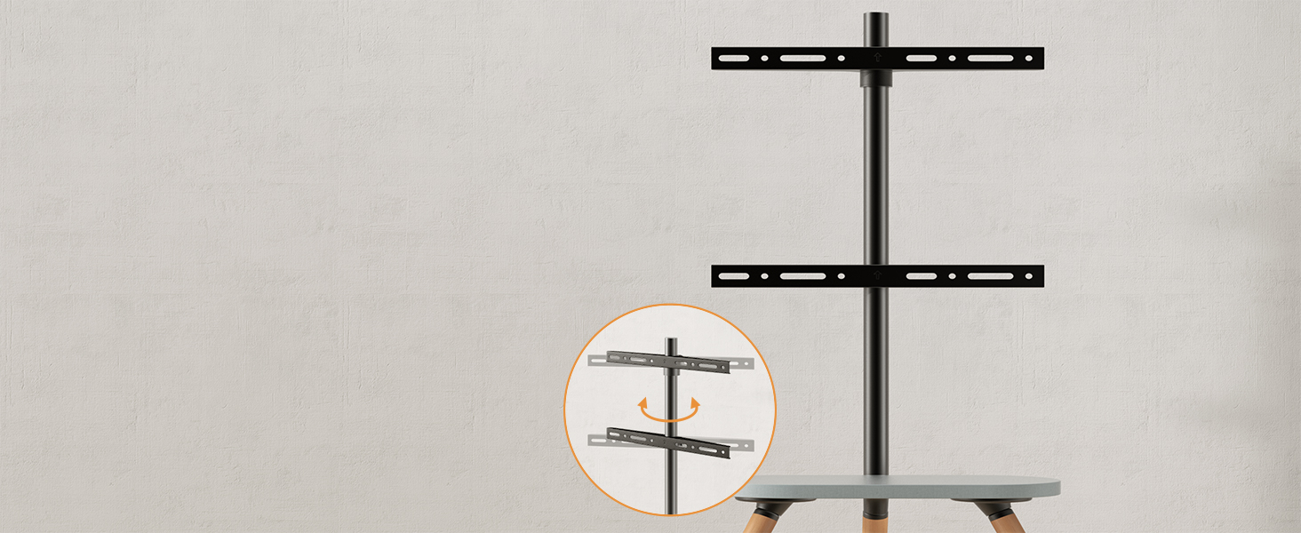 Adjustable TV Stand with Easel Design - Fits 43-65 inch TVs, Max VESA 400x400mm, 35kg Weight Capacity, Wood Tray - White (Black)