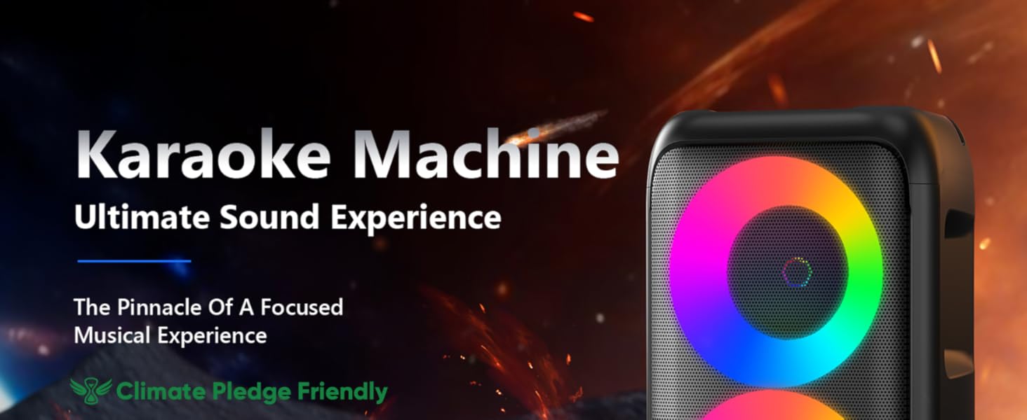 Караоке машина нового покоління 2025 | Система караоке з 2 мікрофонами, Bluetooth, FM, AUX, USB, підтримка TV/Smartphone/iPad | Для вечірок, дня народження, подорожей (Чорний, багатобарвний)