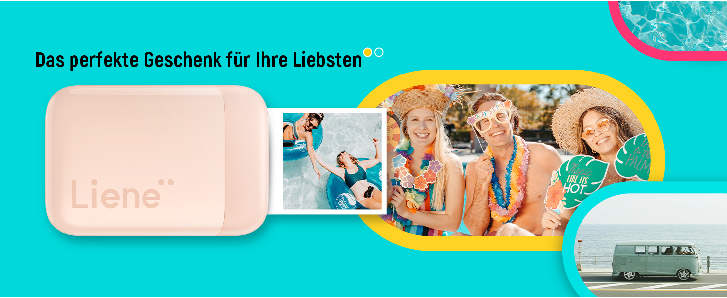 Liene Pearl K100: Портативний принтер для фотографій з 50 аркушами Zink паперу, Bluetooth 5.0, для iOS & Android, Mini, Рожевий