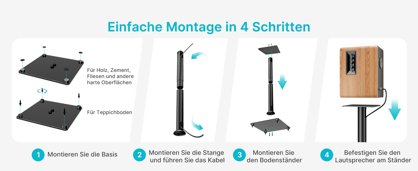 Підставка для акустики саундбару, універсальна, чорна, 76.5 см, 25 кг, з кабелеуправлінням та скляною основою (1 шт.)